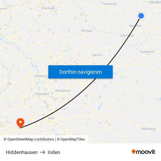 Hiddenhausen to Inden map