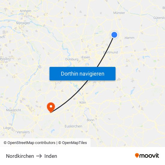 Nordkirchen to Inden map