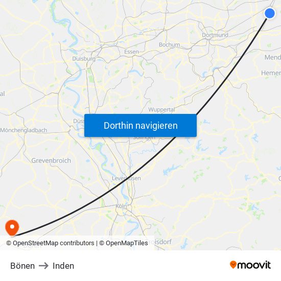 Bönen to Inden map