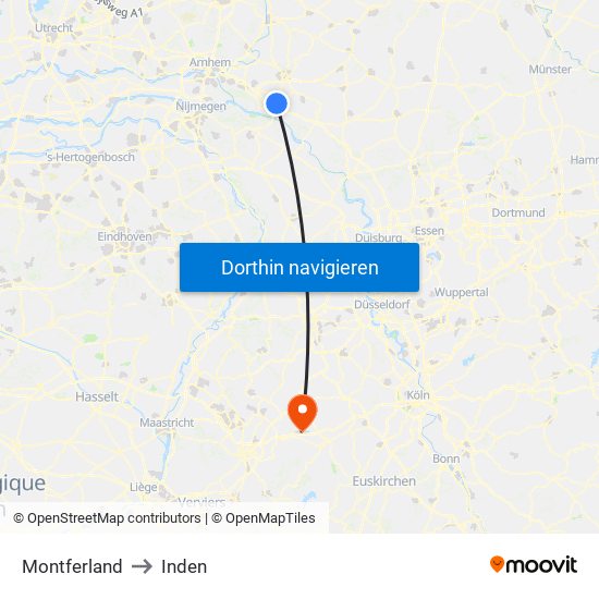 Montferland to Inden map