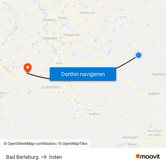 Bad Berleburg to Inden map