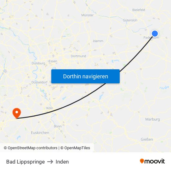Bad Lippspringe to Inden map