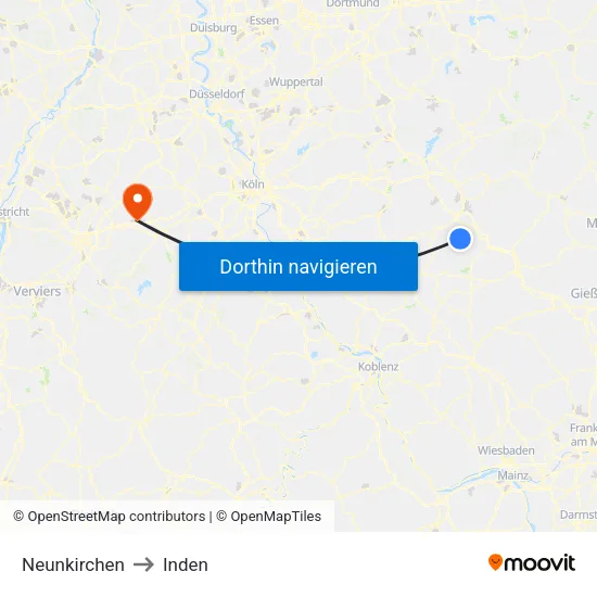 Neunkirchen to Inden map