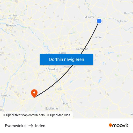 Everswinkel to Inden map