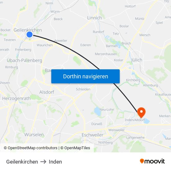 Geilenkirchen to Inden map