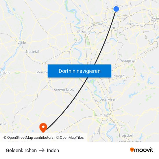 Gelsenkirchen to Inden map