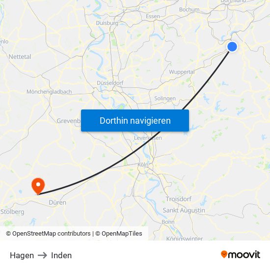 Hagen to Inden map