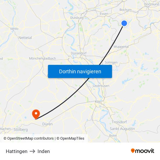 Hattingen to Inden map