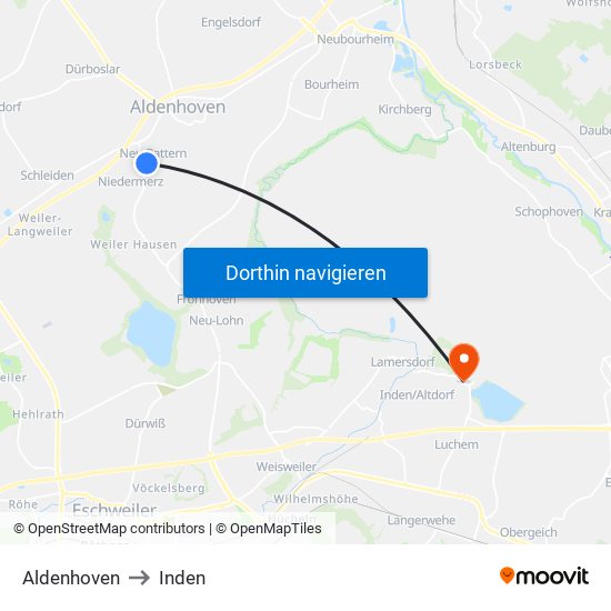 Aldenhoven to Inden map