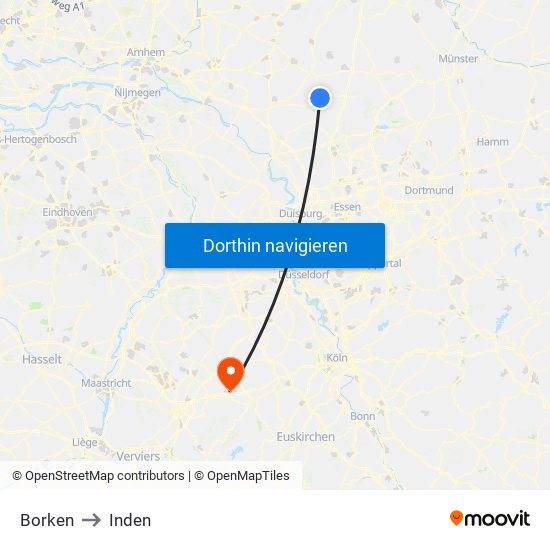 Borken to Inden map