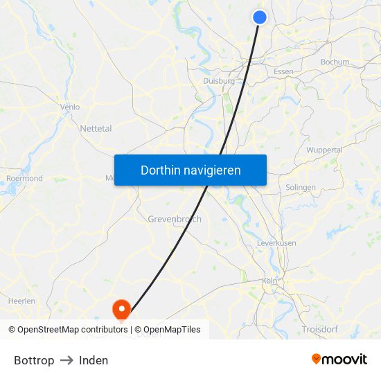 Bottrop to Inden map