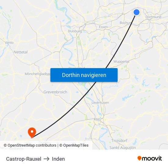 Castrop-Rauxel to Inden map