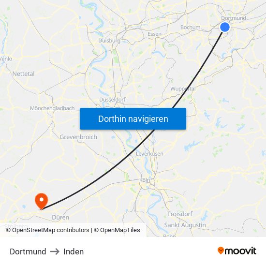Dortmund to Inden map