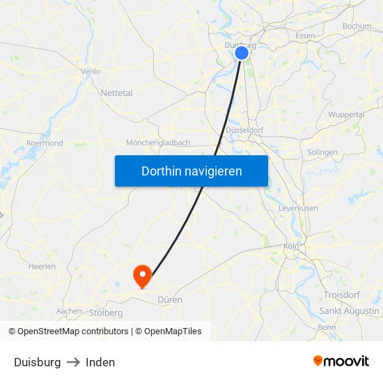 Duisburg to Inden map