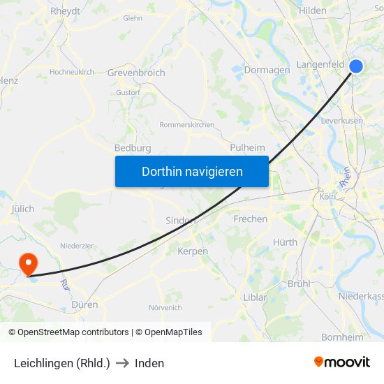 Leichlingen (Rhld.) to Inden map