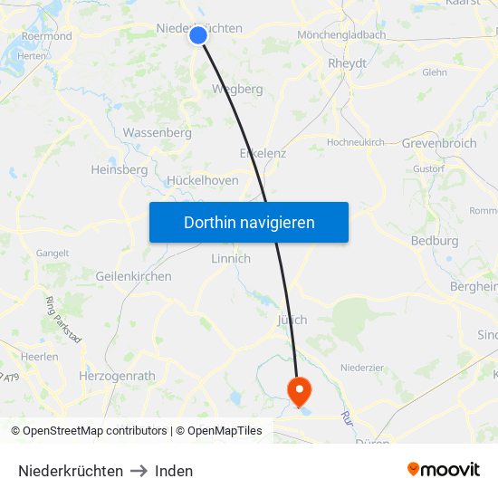 Niederkrüchten to Inden map