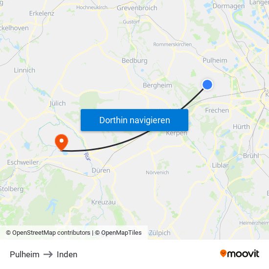 Pulheim to Inden map