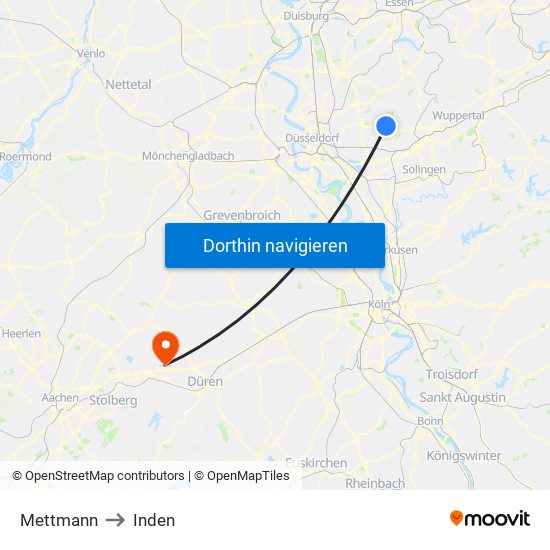 Mettmann to Inden map