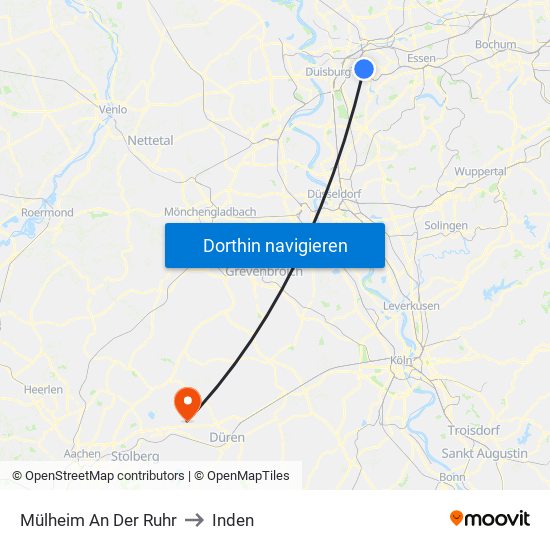 Mülheim An Der Ruhr to Inden map