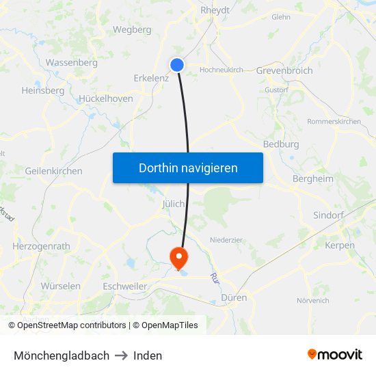 Mönchengladbach to Inden map