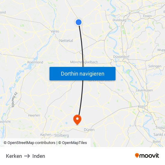 Kerken to Inden map