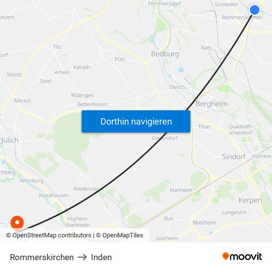 Rommerskirchen to Inden map