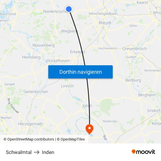 Schwalmtal to Inden map