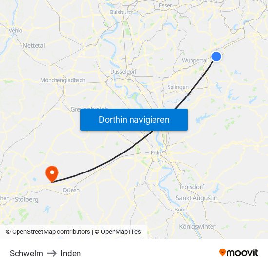 Schwelm to Inden map