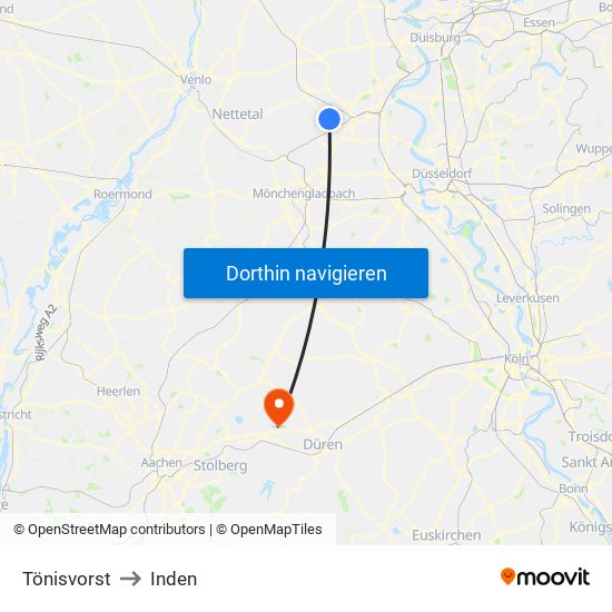 Tönisvorst to Inden map
