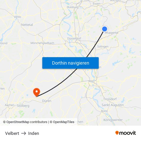 Velbert to Inden map