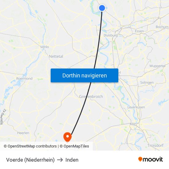 Voerde (Niederrhein) to Inden map