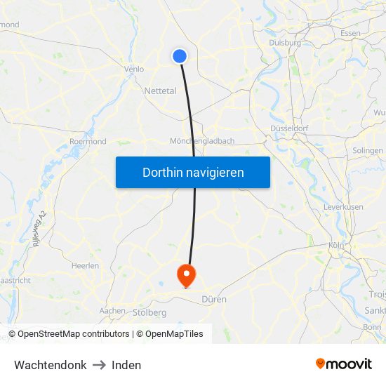 Wachtendonk to Inden map