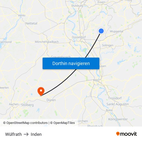 Wülfrath to Inden map