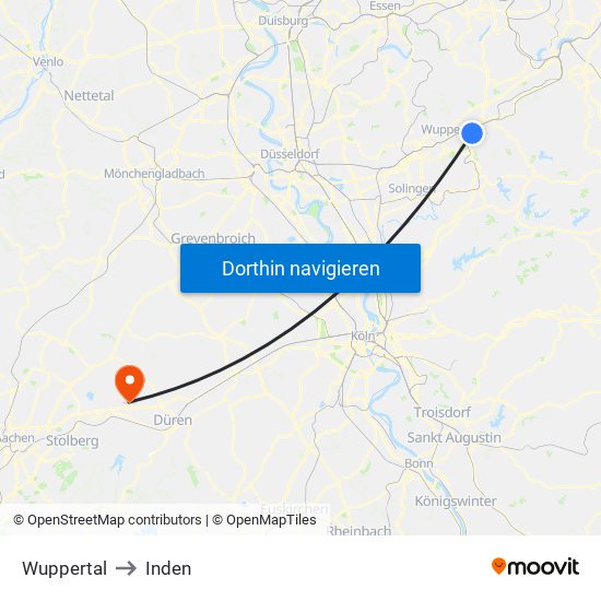 Wuppertal to Inden map