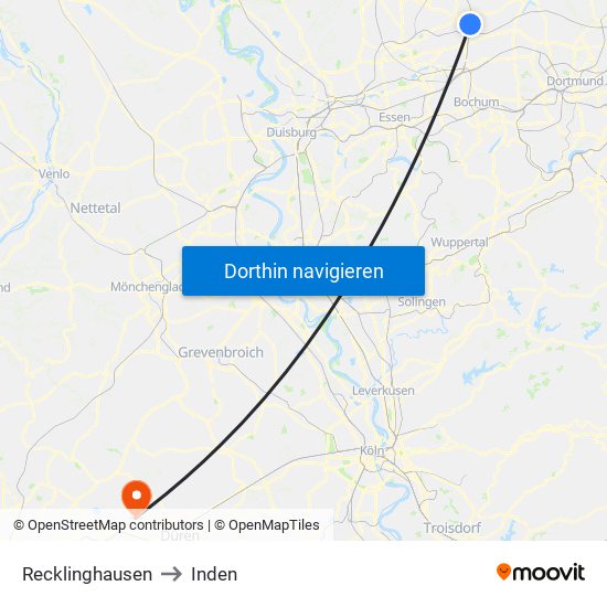 Recklinghausen to Inden map
