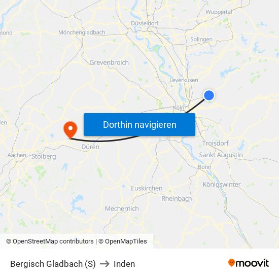 Bergisch Gladbach (S) to Inden map