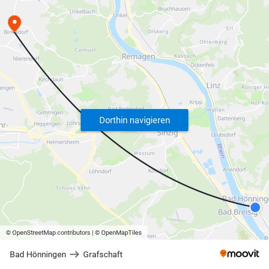 Bad Hönningen to Grafschaft map