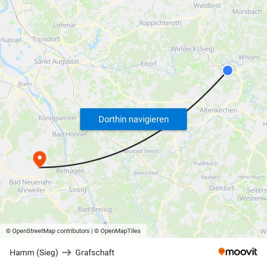 Hamm (Sieg) to Grafschaft map