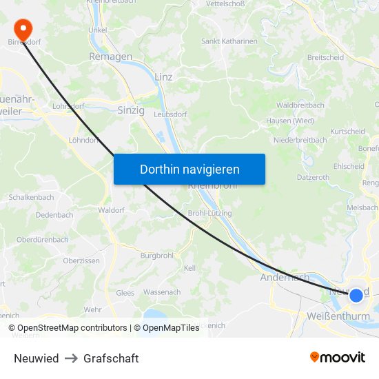 Neuwied to Grafschaft map