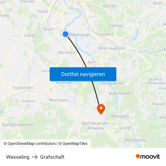 Wesseling to Grafschaft map