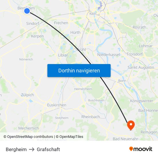 Bergheim to Grafschaft map
