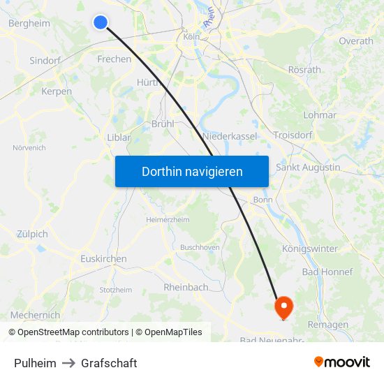 Pulheim to Grafschaft map