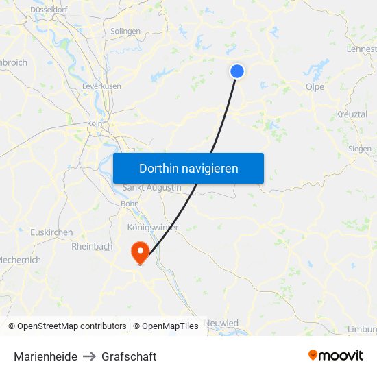 Marienheide to Grafschaft map