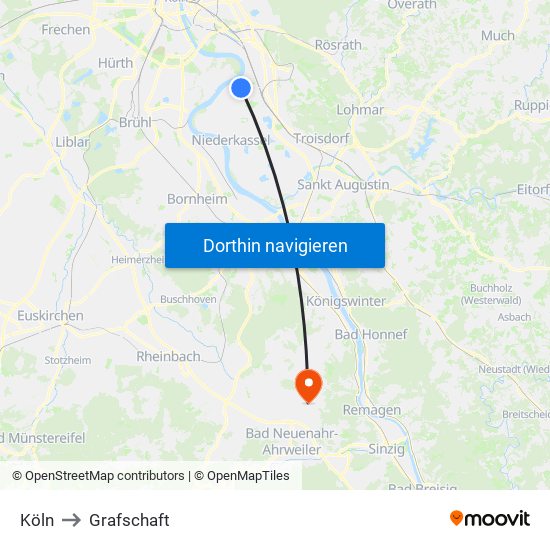 Köln to Grafschaft map