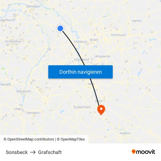 Sonsbeck to Grafschaft map