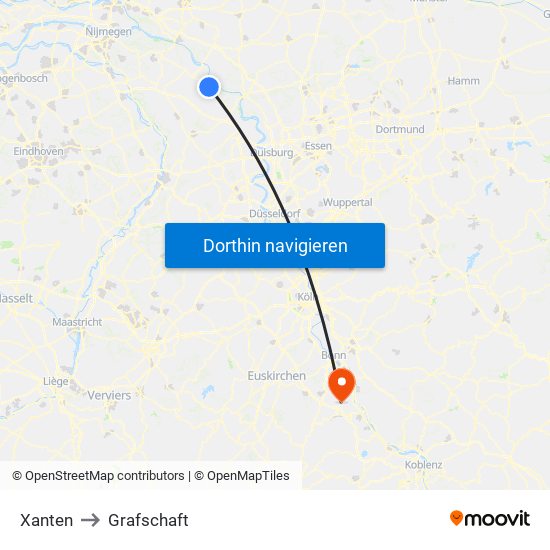 Xanten to Grafschaft map