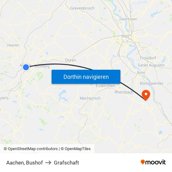 Aachen, Bushof to Grafschaft map