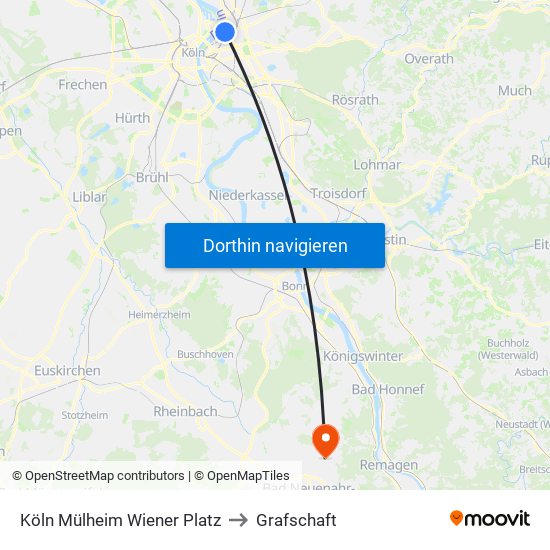 Köln Mülheim Wiener Platz to Grafschaft map