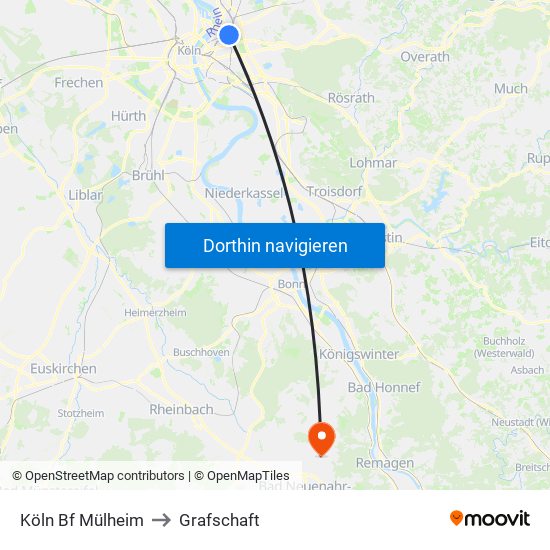 Köln Bf Mülheim to Grafschaft map