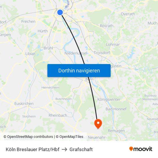 Köln Breslauer Platz/Hbf to Grafschaft map